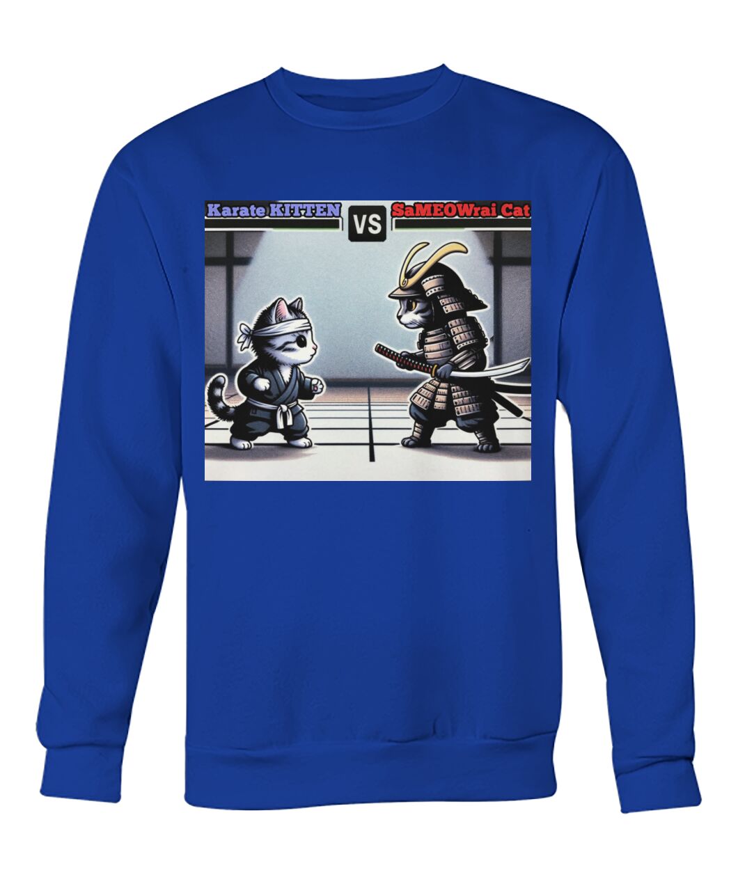 Karate vs Samurai Cat (Hoodie & More) Crew Neck Sweatshirt