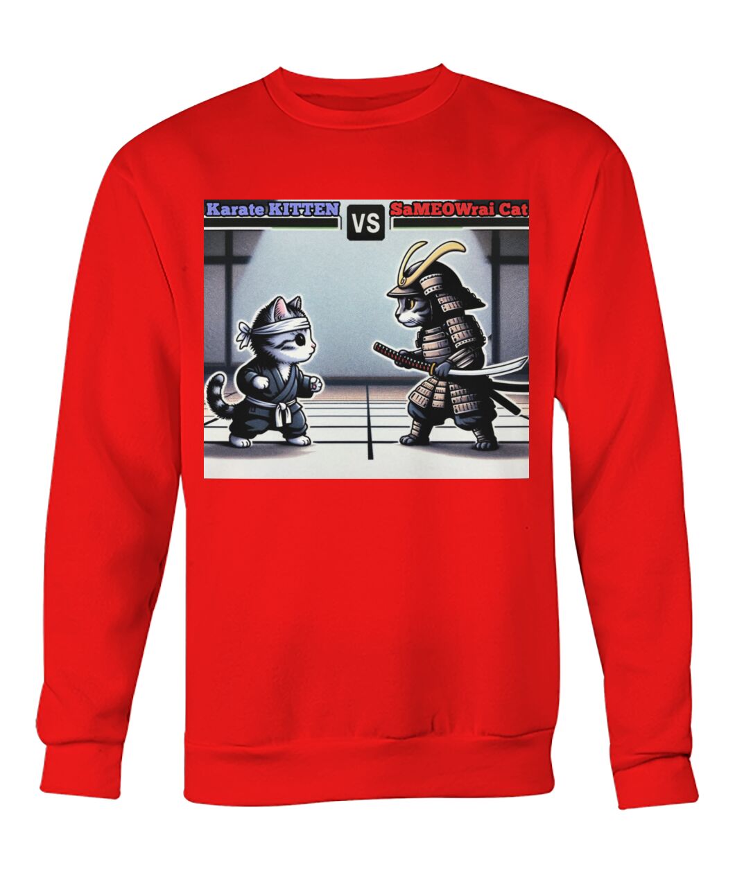 Karate vs Samurai Cat (Hoodie & More) Crew Neck Sweatshirt