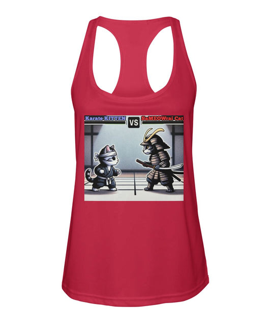 Karate vs Samurai Cat (TankTop & More) Women's Racerback Sport Tank