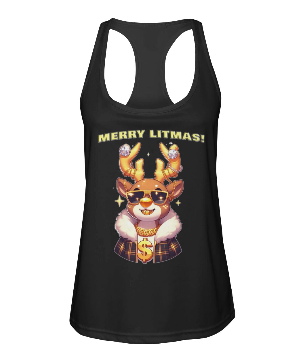Merry Litmas Reindeer (TankTop & More) Women's Racerback Sport Tank