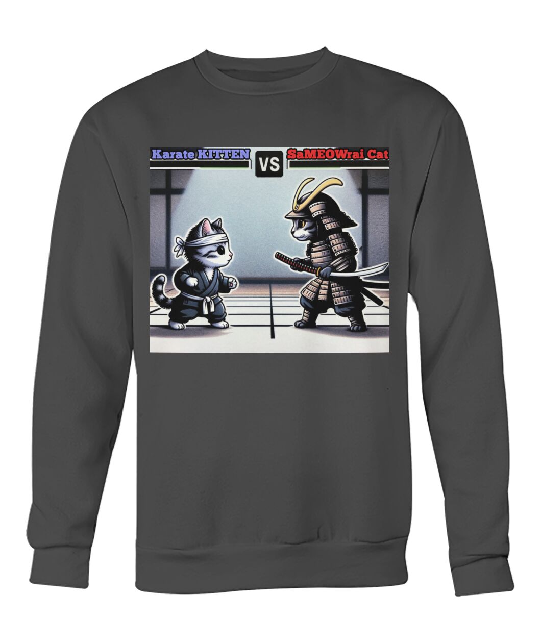 Karate vs Samurai Cat (Hoodie & More) Crew Neck Sweatshirt
