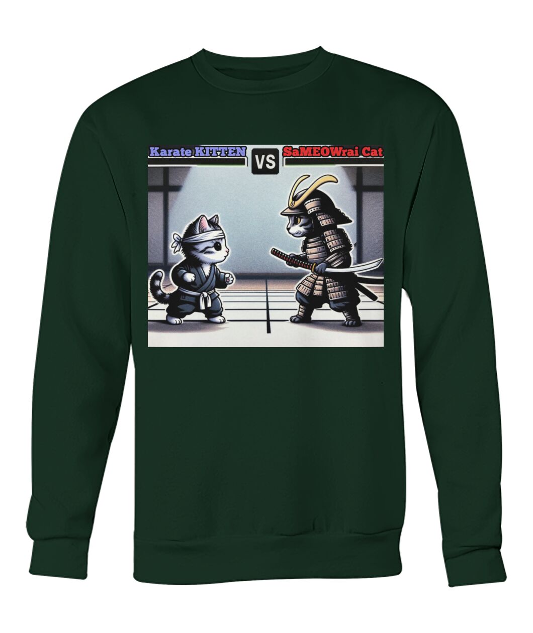 Karate vs Samurai Cat (Hoodie & More) Crew Neck Sweatshirt