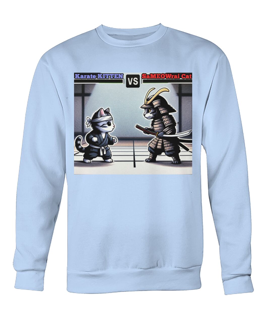 Karate vs Samurai Cat (Hoodie & More) Crew Neck Sweatshirt