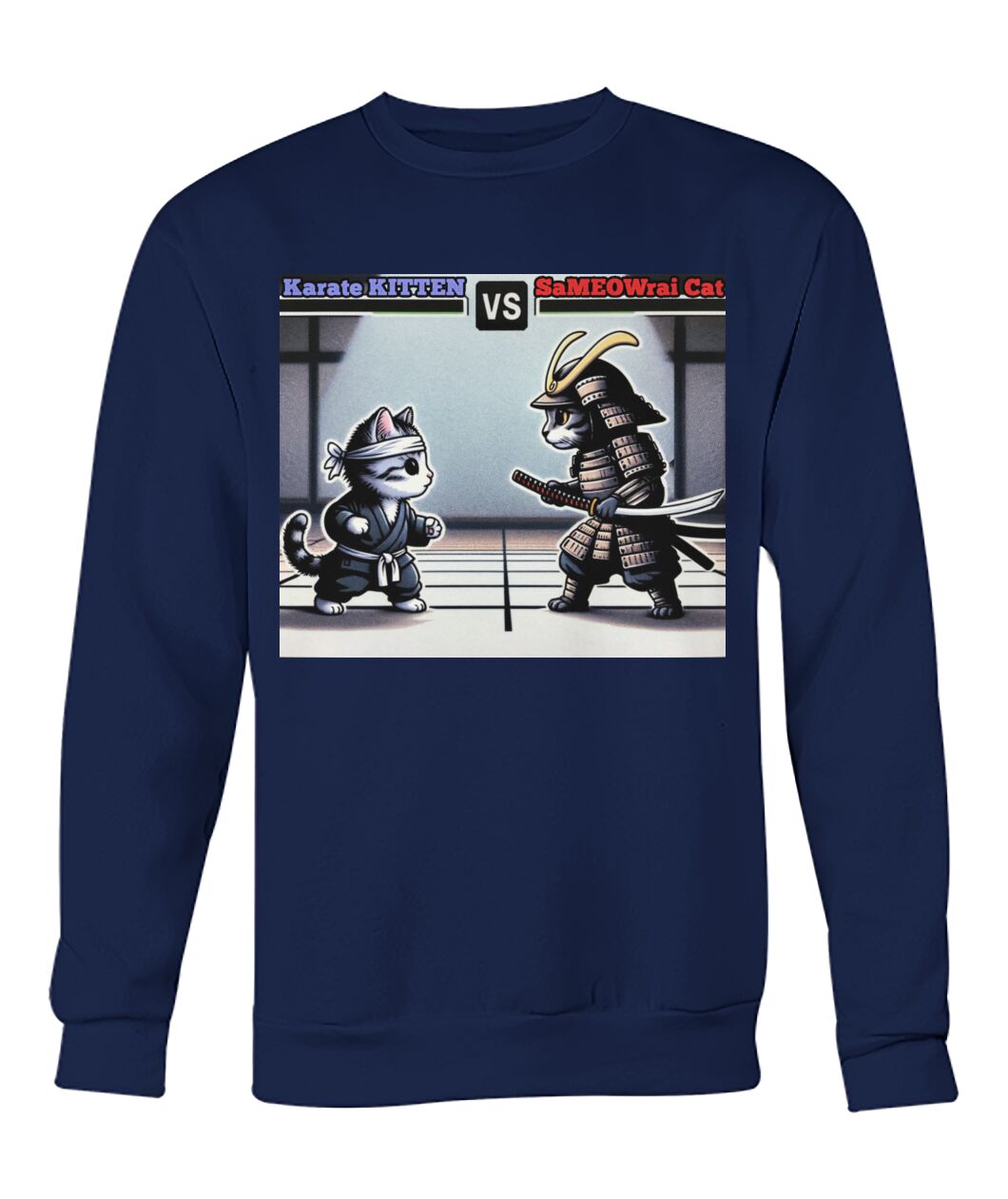 Karate vs Samurai Cat (Hoodie & More) Crew Neck Sweatshirt