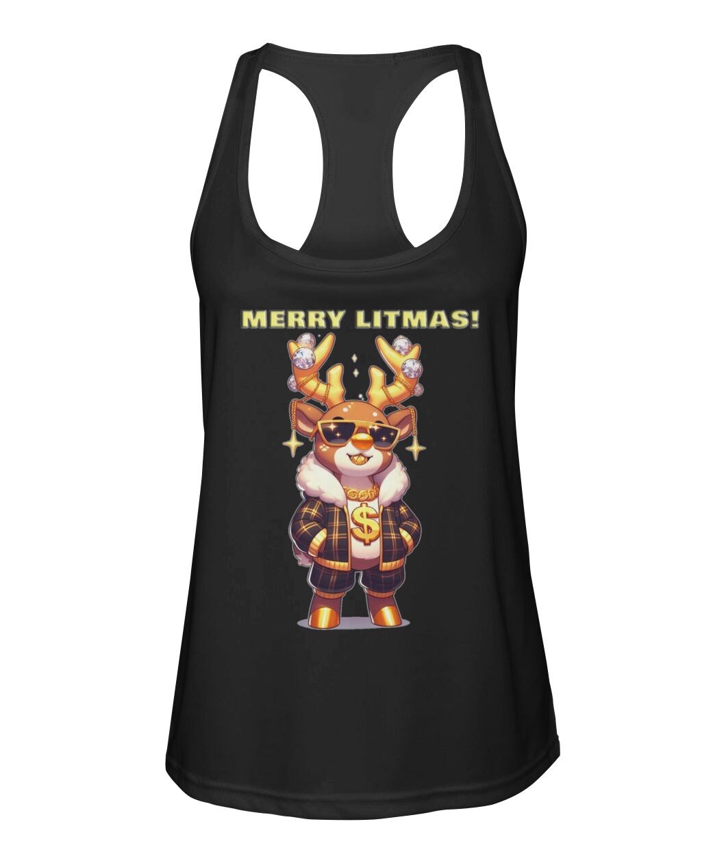 Merry Litmas Reindeer 2 (TankTop & More) Women's Racerback Sport Tank