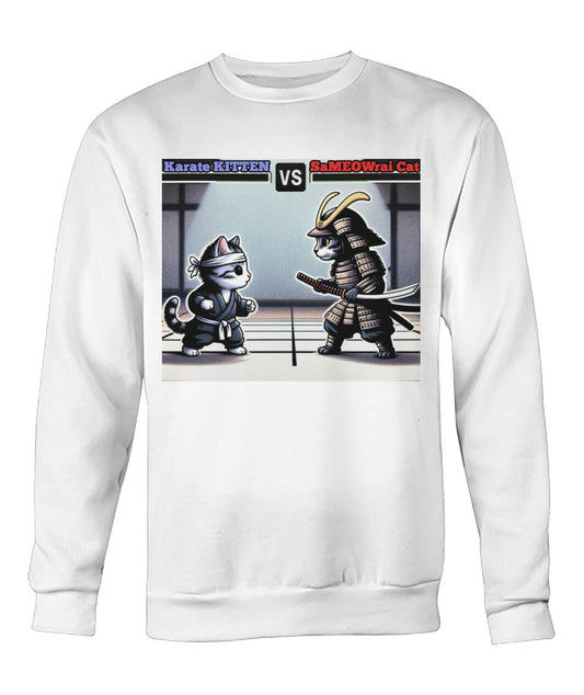 Karate vs Samurai Cat (Hoodie & More) Crew Neck Sweatshirt