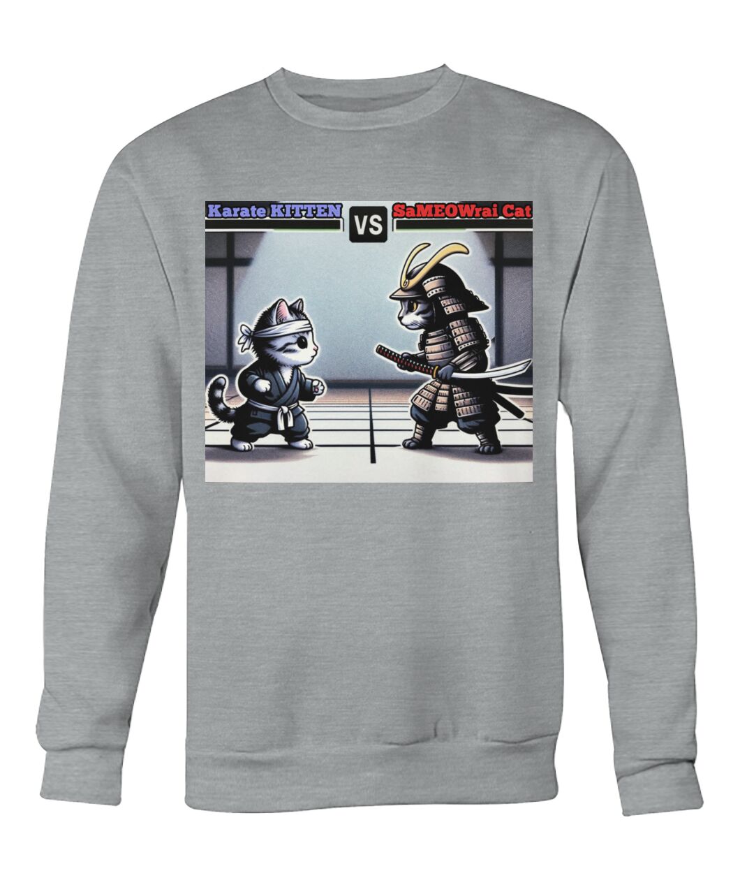 Karate vs Samurai Cat (Hoodie & More) Crew Neck Sweatshirt