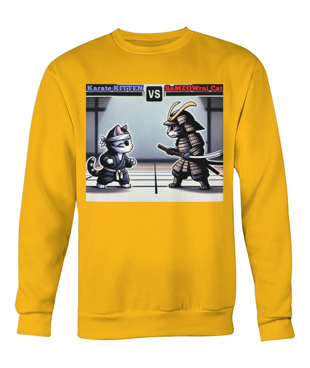 Karate vs Samurai Cat (Hoodie & More) Crew Neck Sweatshirt
