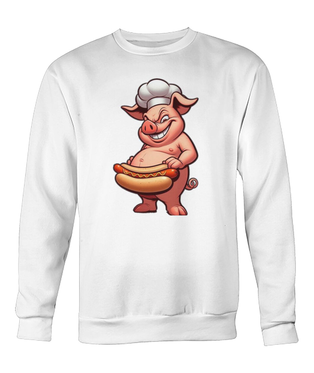 Chef Pig Hotdog (Hoodie & More) Crew Neck Sweatshirt