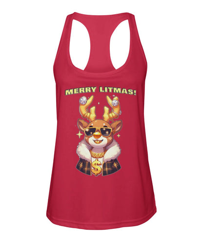 Merry Litmas Reindeer (TankTop & More) Women's Racerback Sport Tank