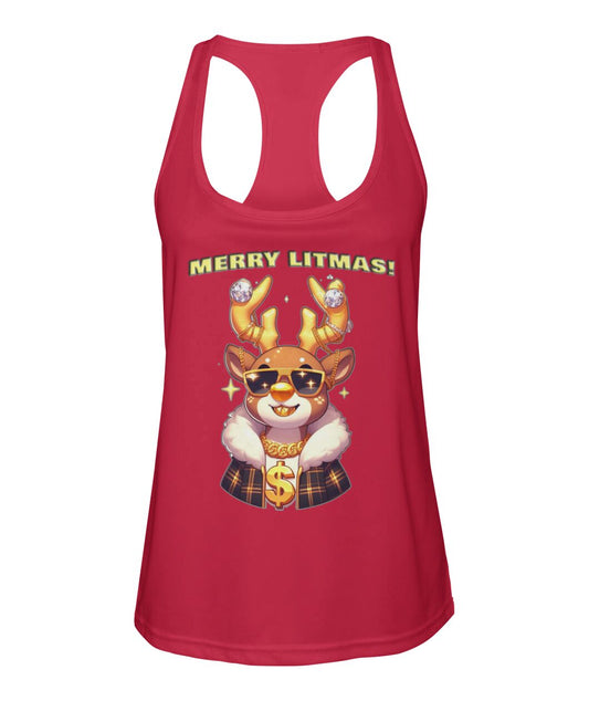 Merry Litmas Reindeer (TankTop & More) Women's Racerback Sport Tank