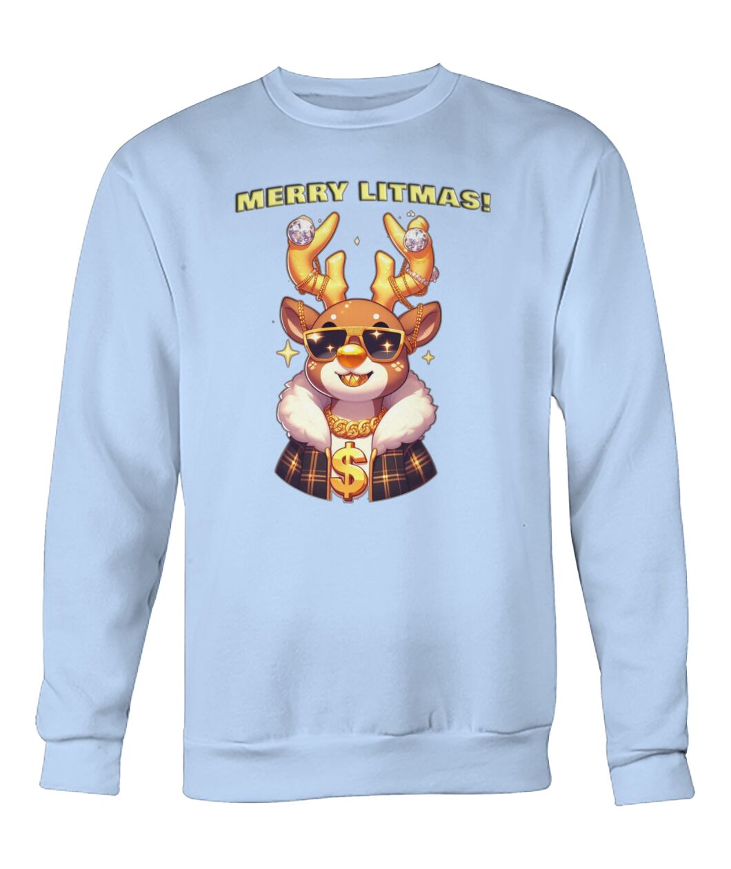 Merry Litmas Reindeer (Hoodie & More) Crew Neck Sweatshirt