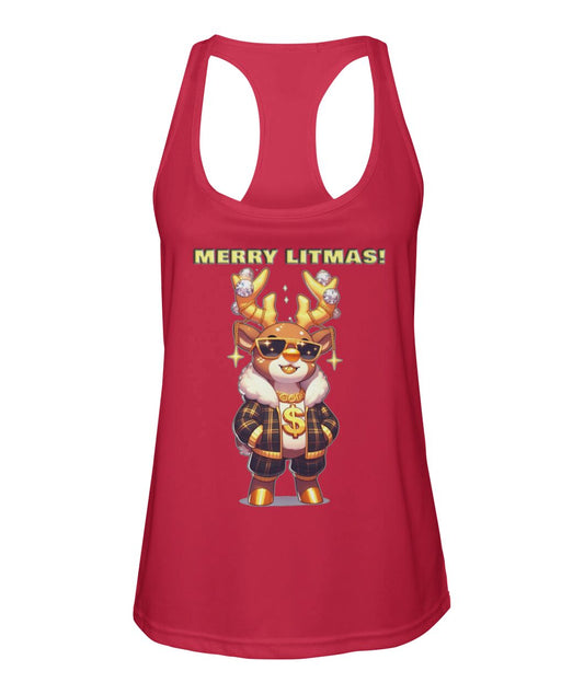 Merry Litmas Reindeer 2 (TankTop & More) Women's Racerback Sport Tank