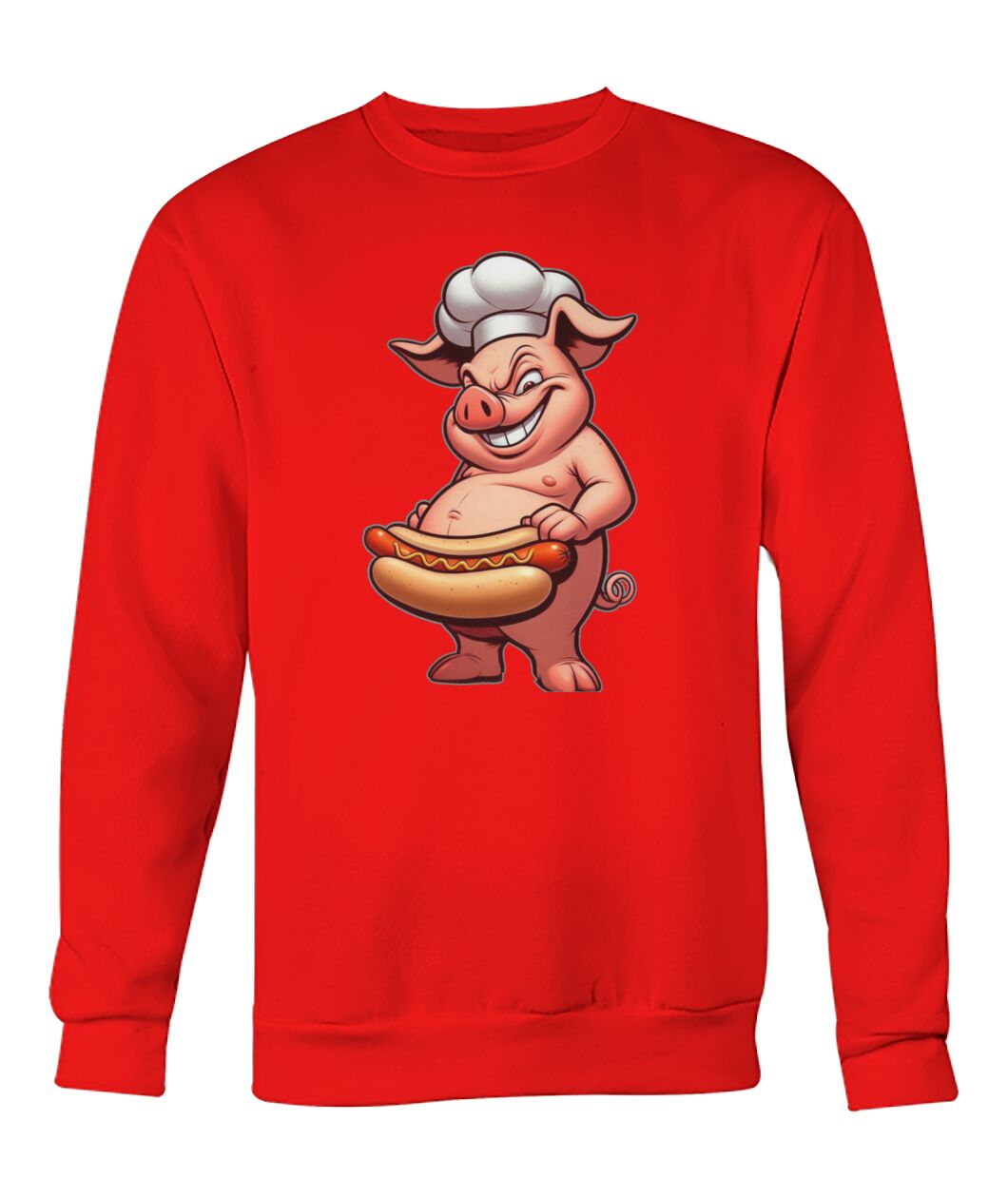 Chef Pig Hotdog (Hoodie & More) Crew Neck Sweatshirt