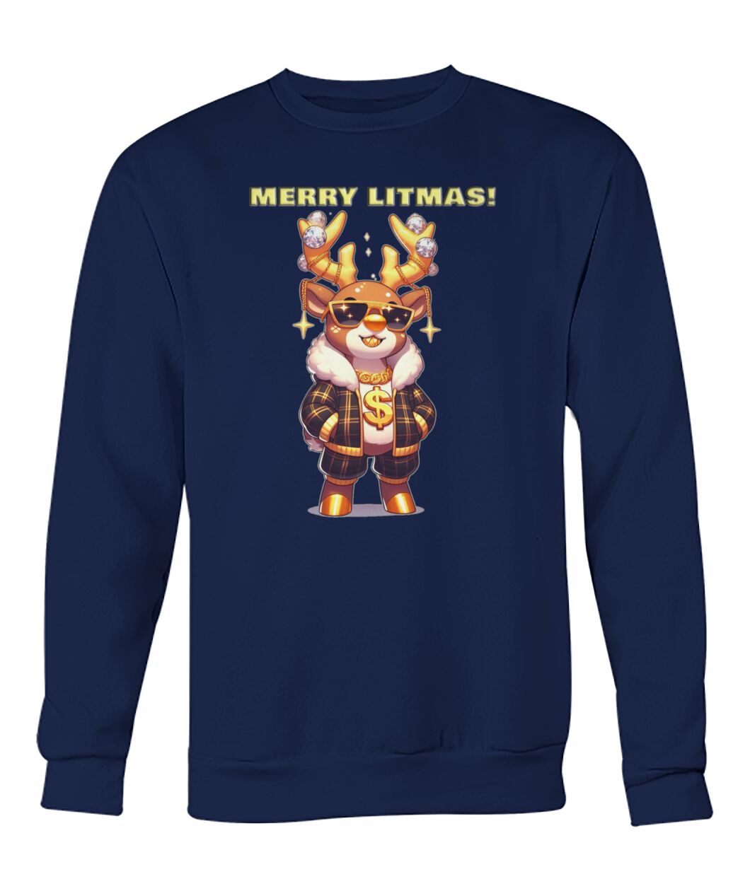 Merry Litmas Reindeer 2 (Hoodie & More) Crew Neck Sweatshirt