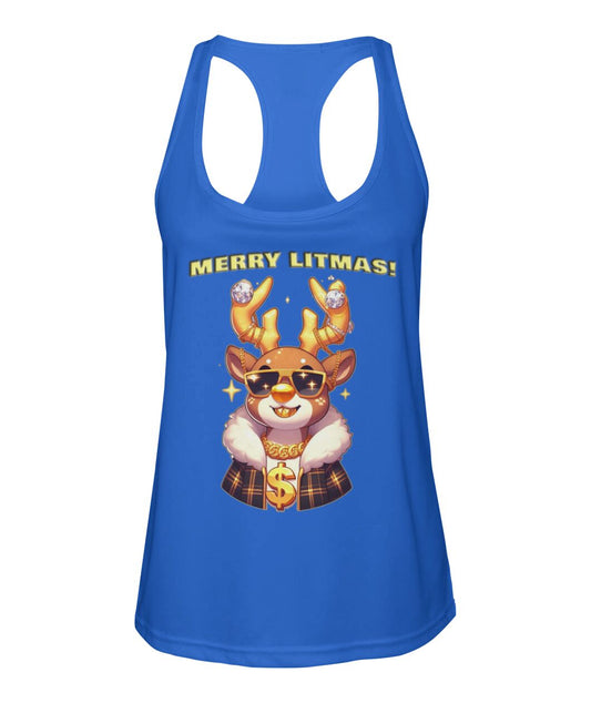 Merry Litmas Reindeer (TankTop & More) Women's Racerback Sport Tank