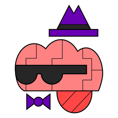 El Ultra Style logo It is a brain with a sense of fashion, sunglasses, a purple hat, and a purple bow tie