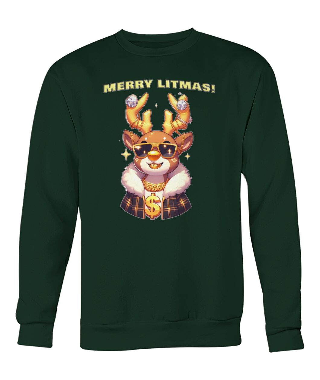 Merry Litmas Reindeer (Hoodie & More) Crew Neck Sweatshirt