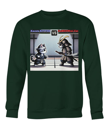 Karate vs Samurai Cat (Hoodie & More) Crew Neck Sweatshirt