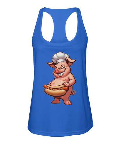 Chef Pig Hotdog (TankTop & More) Women's Racerback Sport Tank