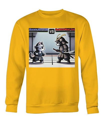Karate vs Samurai Cat (Hoodie & More) Crew Neck Sweatshirt