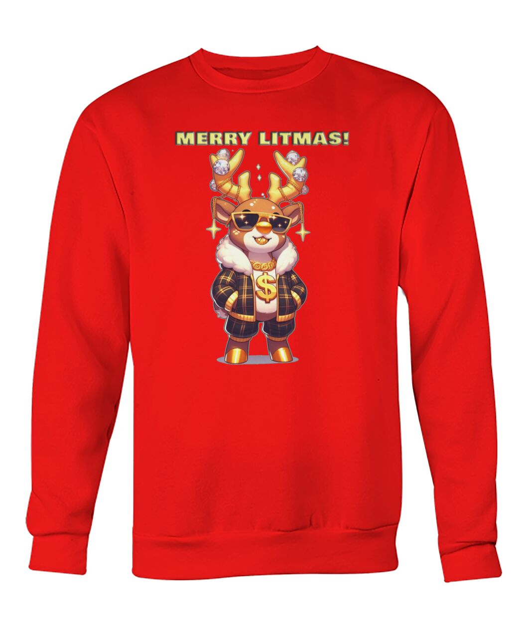 Merry Litmas Reindeer 2 (Hoodie & More) Crew Neck Sweatshirt