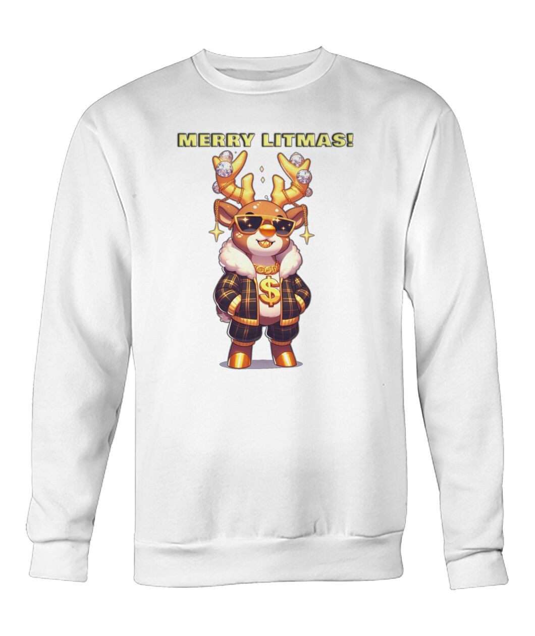 Merry Litmas Reindeer 2 (Hoodie & More) Crew Neck Sweatshirt