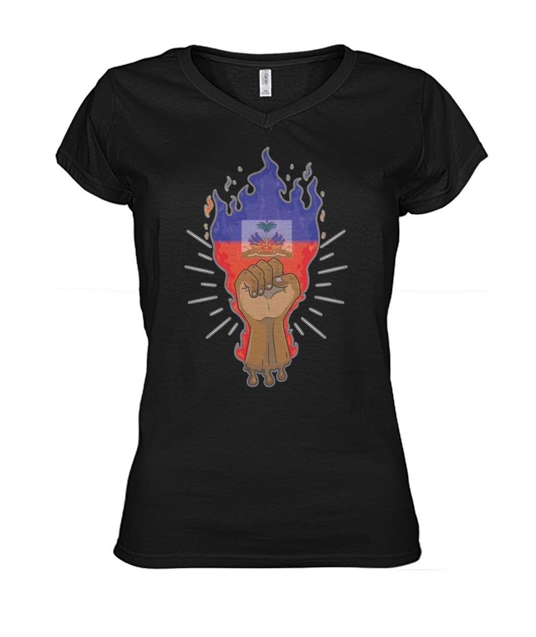 Haitian Fire Power Fist (Hoodie & V Necks)